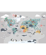 Fototapetai - Žalsvas gyvūnų pasaulio žemėlapis anglų kalba
