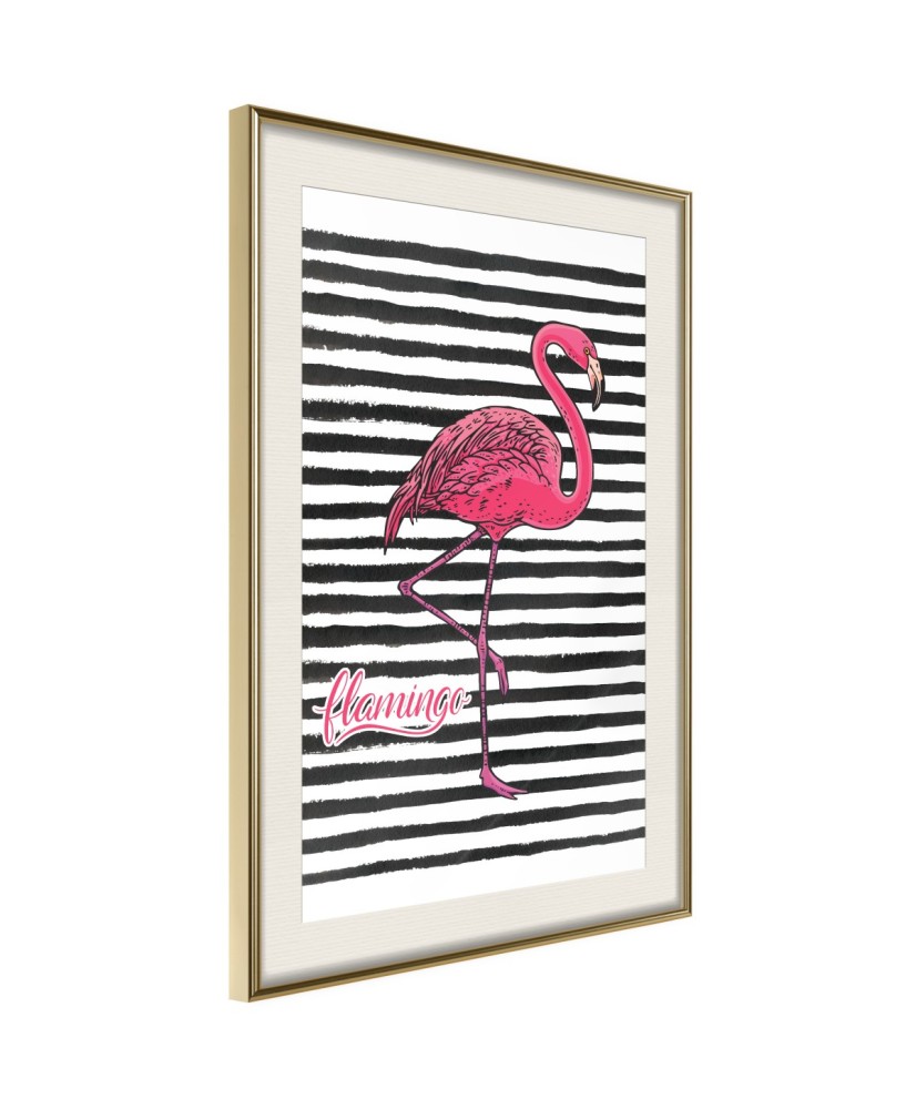 Plakatas  Flamingo on Striped Background