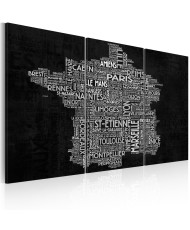 Paveikslas  Text map of France on the black background  triptych