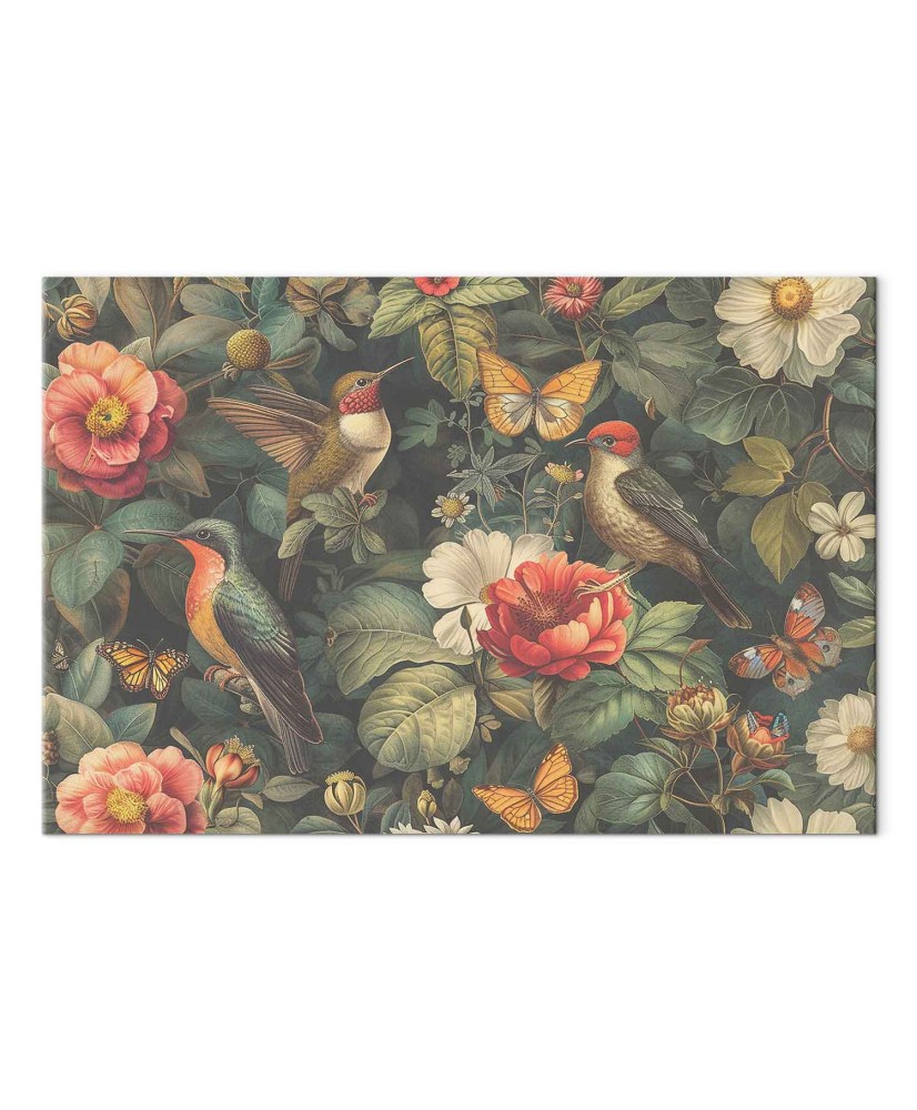Paveikslas Gėlės, paukščiai ir drugeliai