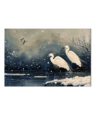 Paveikslas Gervės virš žiemos tvenkinio