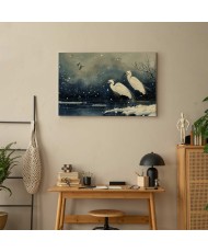 Paveikslas Gervės virš žiemos tvenkinio