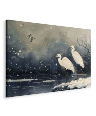 Paveikslas Gervės virš žiemos tvenkinio