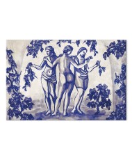 Paveikslas Senovinis vynuogynas: trys moterys mėlyno rašalo tapyboje