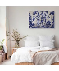 Paveikslas Senovinis vynuogynas: trys moterys mėlyno rašalo tapyboje