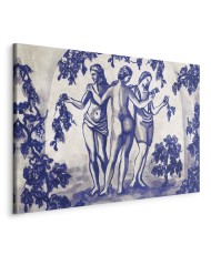 Paveikslas Senovinis vynuogynas: trys moterys mėlyno rašalo tapyboje