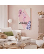 Paveikslas Grožio žvilgsnis: įkvepianti citata su rožiniu biustu ir gėlėmis