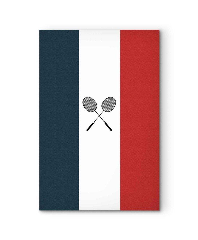 Paveikslas Juodos badmintono raketės Prancūzijos vėliavos fone