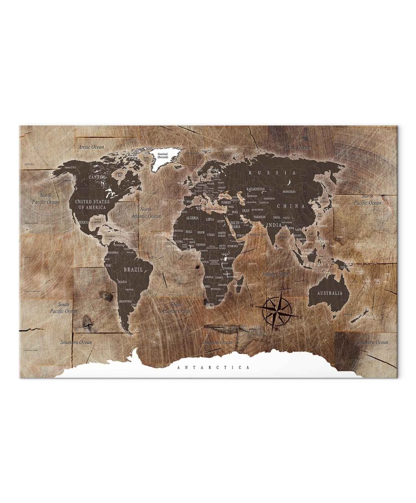 Paveikslas Medinės mozaikos pasaulio žemėlapis