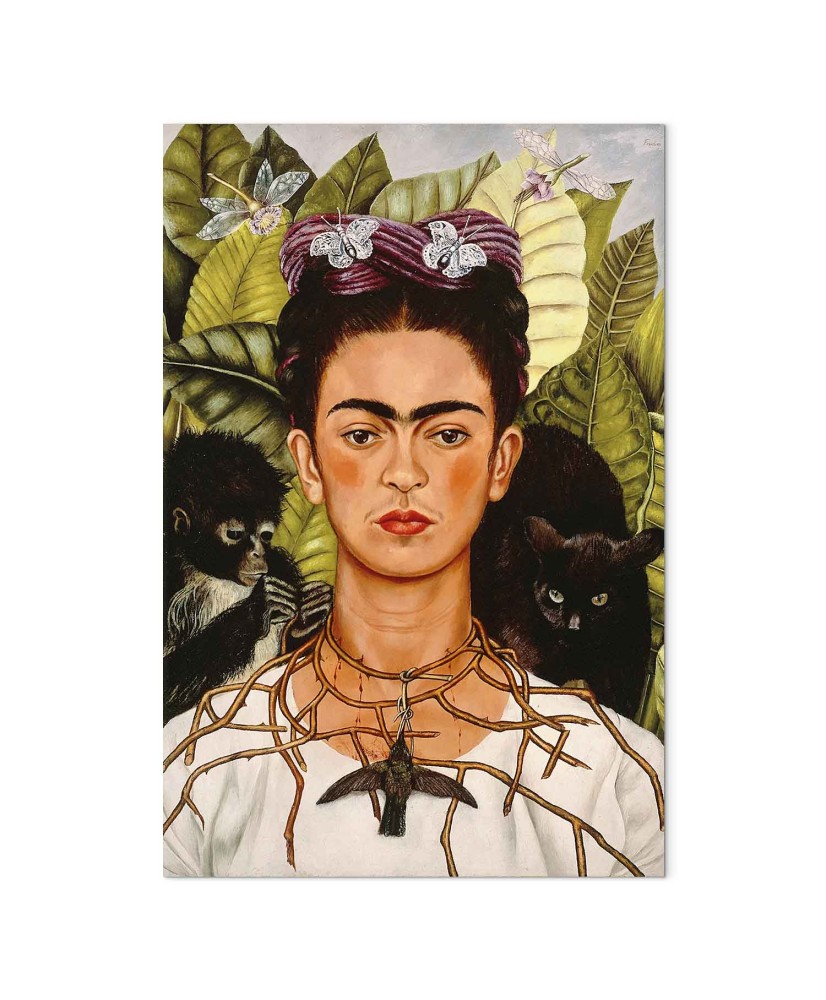 Paveikslas Frida Kahlo - Autoportretas su erškėčių vėriniu ir kolibriu