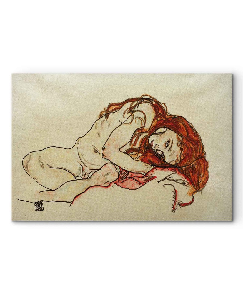 Paveikslas Egon Schiele - Pritūpusi mergina nuleista galva