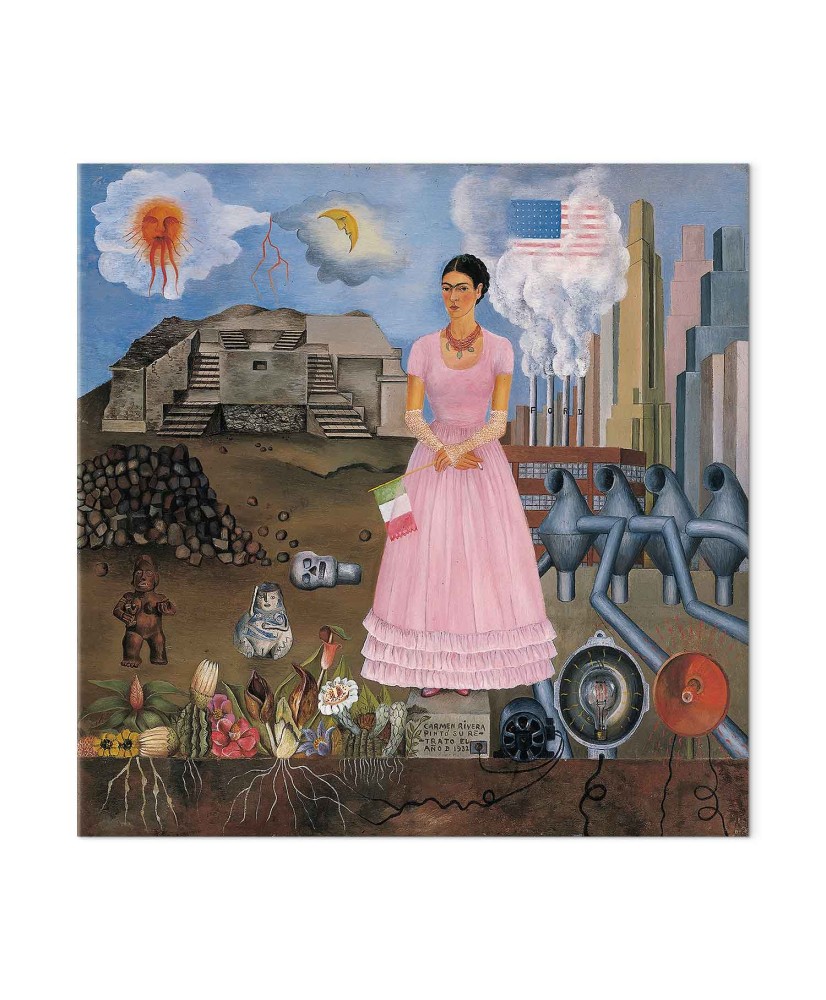 Paveikslas Frida Kahlo - Autoportretas ant Meksikos ir Jungtinių Valstijų sienos