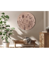 Apvalus paveikslas ant drobės - Laukų gėlės kalkinto fono fone