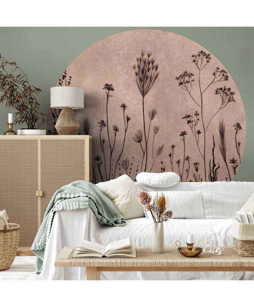 Apvalūs fototapetai - Laukų gėlės kalkinto fono fone