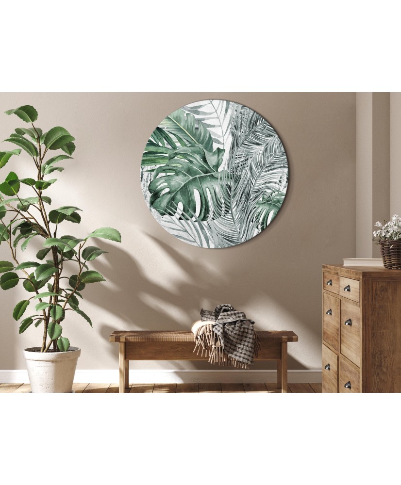 Apvalus paveikslas ant drobės - Egzotinė žaluma šalavijo tonais