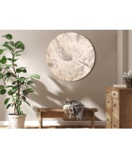 Apvalus paveikslas ant drobės - Egzotiniai lapai ir žiedai sepijos tonais