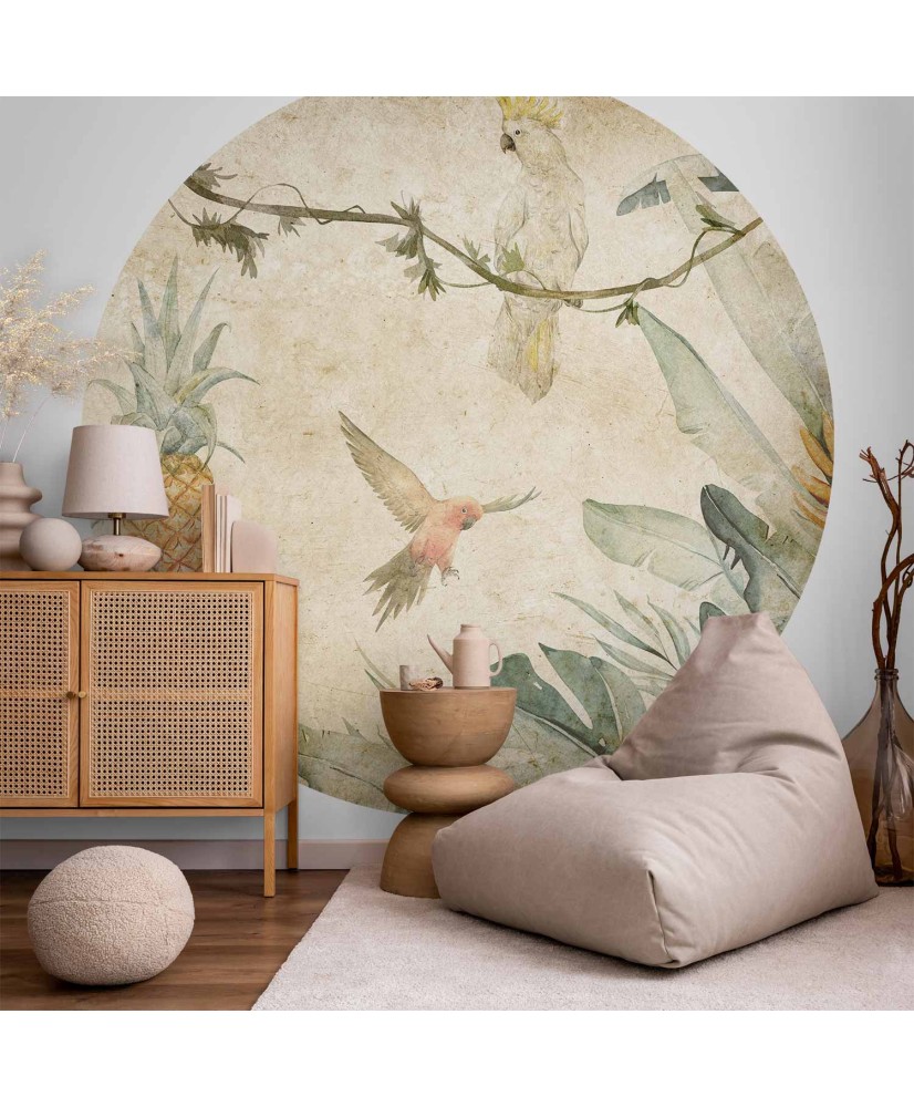 Apvalūs fototapetai - Papūgos džiunglėse