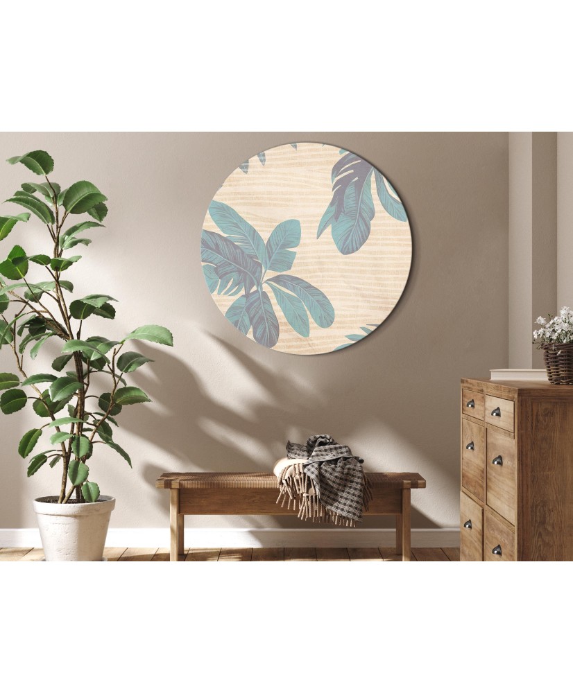 Apvalus paveikslas ant drobės - Palmės už lengvo rūko