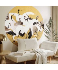 Apvalūs fototapetai - Japoniškos gervės aukso fone