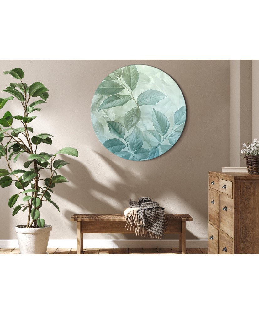 Apvalus paveikslas ant drobės - Dideli mėtų atspalvio lapai