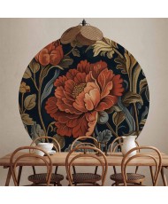 Apvalūs fototapetai - Didelės retro gėlės gobeleno stiliumi