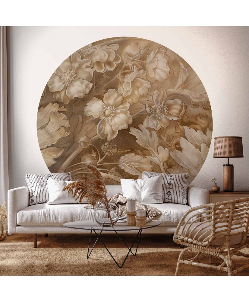 Apvalūs fototapetai - Raižyti augalų ir gėlių ornamentai