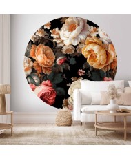 Apvalūs fototapetai - Spalvingos gėlės juodame fone