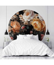 Apvalūs fototapetai - Spalvingos gėlės juodame fone