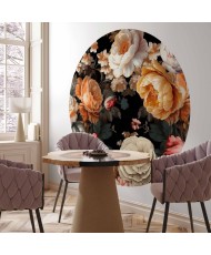 Apvalūs fototapetai - Spalvingos gėlės juodame fone