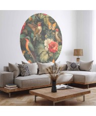 Apvalūs fototapetai - Gėlės, paukščiai ir drugeliai vintažiniu stiliumi