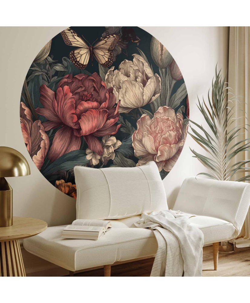 Apvalūs fototapetai - Gėlės turkio fone