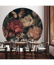 Apvalūs fototapetai - Gėlės turkio fone