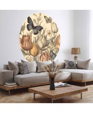 Apvalūs fototapetai - Spalvingos tulpės kreminiame fone