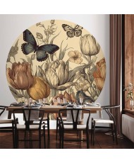 Apvalūs fototapetai - Spalvingos tulpės kreminiame fone