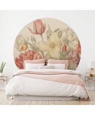 Apvalūs fototapetai - Gėlių puokštė kreminiame fone