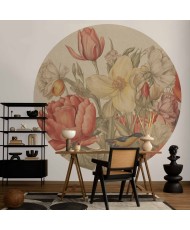 Apvalūs fototapetai - Gėlių puokštė kreminiame fone