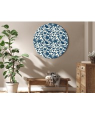 Apvalus paveikslas ant drobės - Paukščiai ir rožės mėlyname rašte