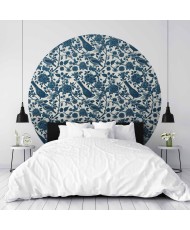 Apvalūs fototapetai - Paukščiai ir rožės mėlyname rašte