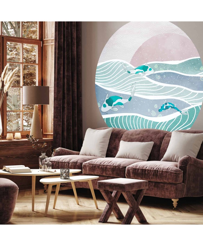 Apvalūs fototapetai - Žuvys tarp bangų