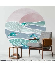 Apvalūs fototapetai - Žuvys tarp bangų