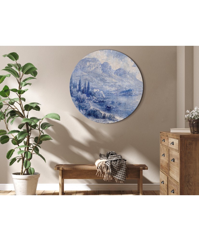 Apvalus paveikslas ant drobės - Mėlynoji Komo ežero įlanka