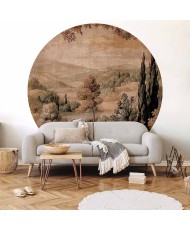 Apvalūs fototapetai - Viduržemio peizažas su kalva ir ežeru