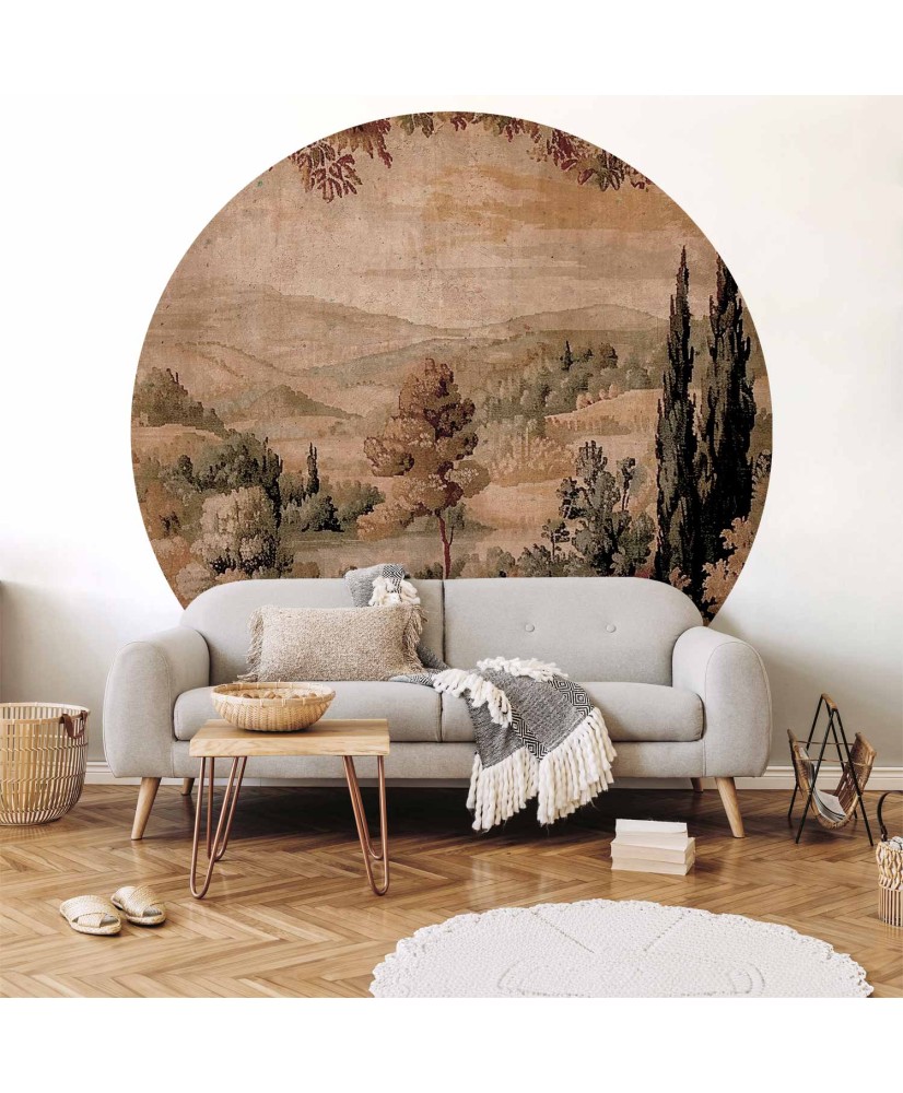 Apvalūs fototapetai - Viduržemio peizažas su kalva ir ežeru