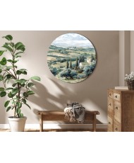 Apvalus paveikslas ant drobės - Saulėti žali laukai