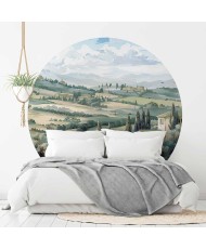 Apvalūs fototapetai - Saulėti žali laukai