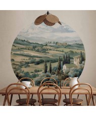 Apvalūs fototapetai - Saulėti žali laukai