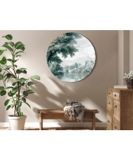 Apvalus paveikslas ant drobės - Retro parkas su ežeru