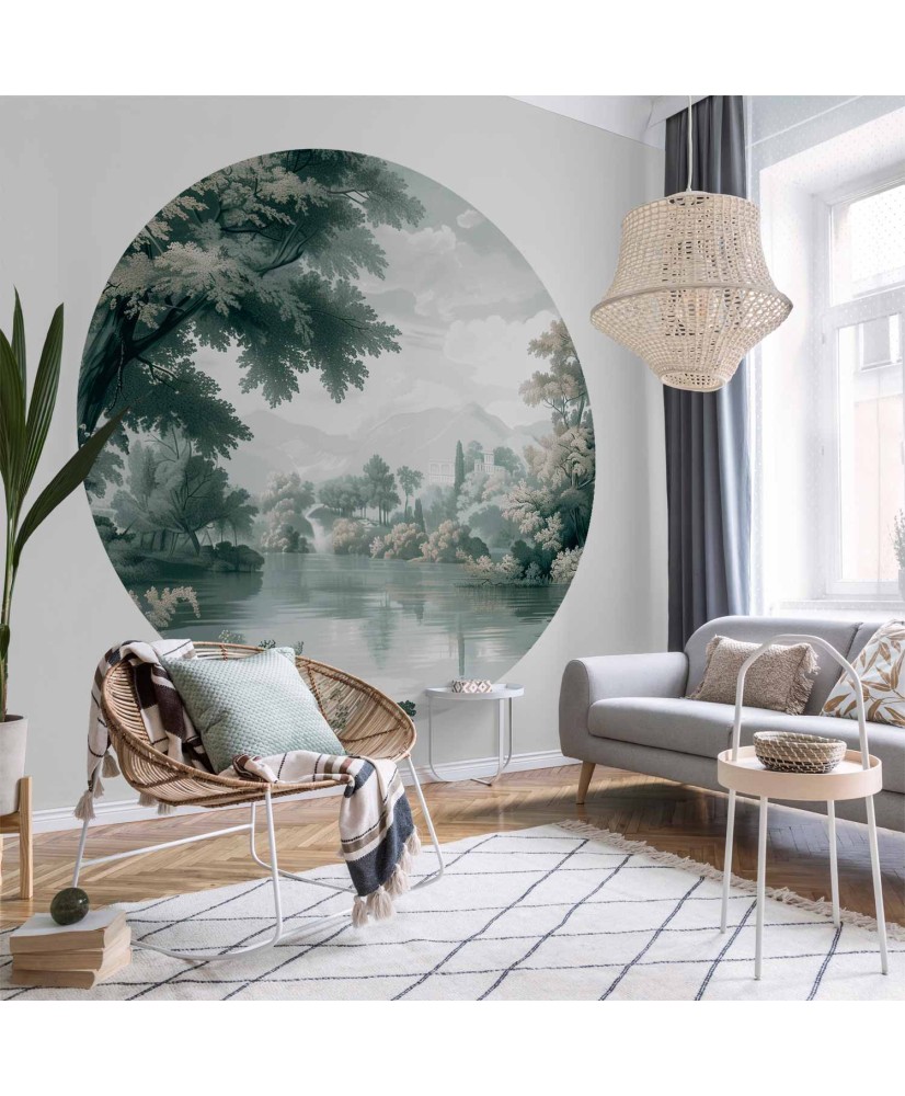 Apvalūs fototapetai - Retro parkas su ežeru