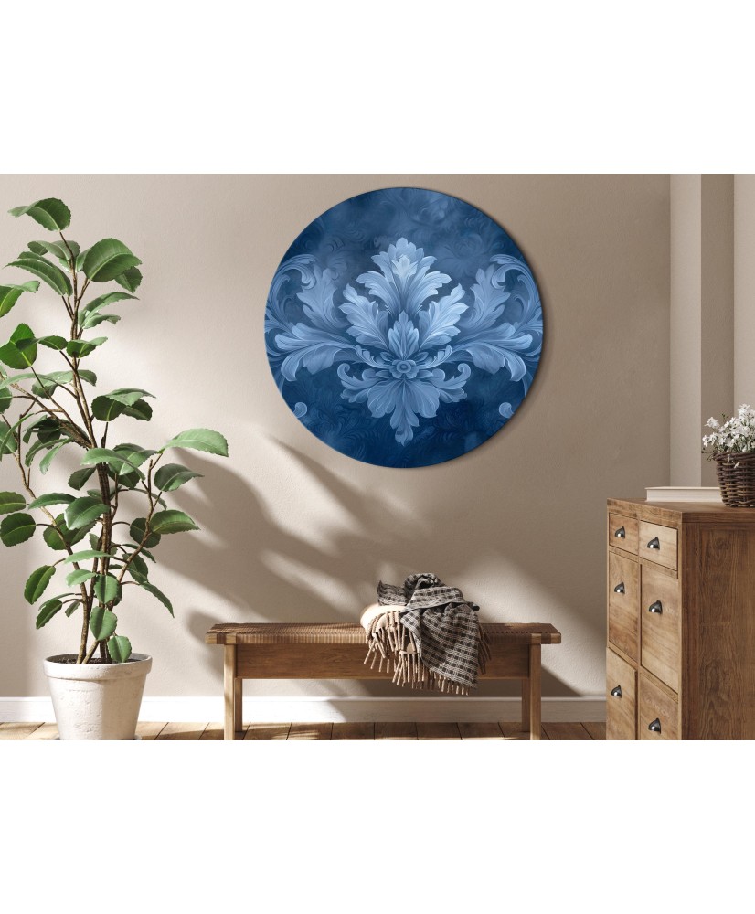 Apvalus paveikslas ant drobės - Tamsiai mėlynas ornamentas šaltais tonais