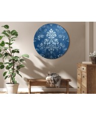 Apvalus paveikslas ant drobės - Retro ornamentas blukusio mėlio tonais
